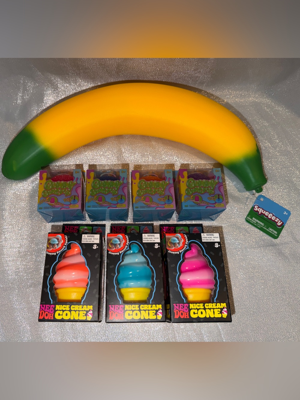 1 Needoh Ice Cream Cone, 1 Squeeezy Banana & 1 Randomly Selected Gummy GumDrop